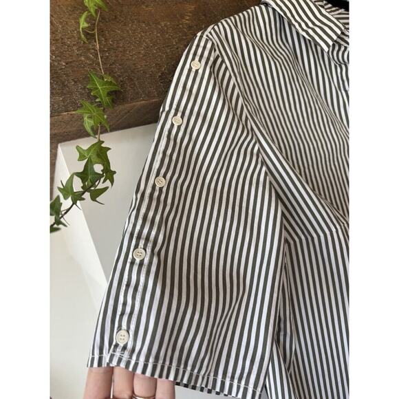 Akris Pinto Shirt Dress 14 Vertical Stripe Green White Natural Minimal Quiet Lux - Picture 5 of 11